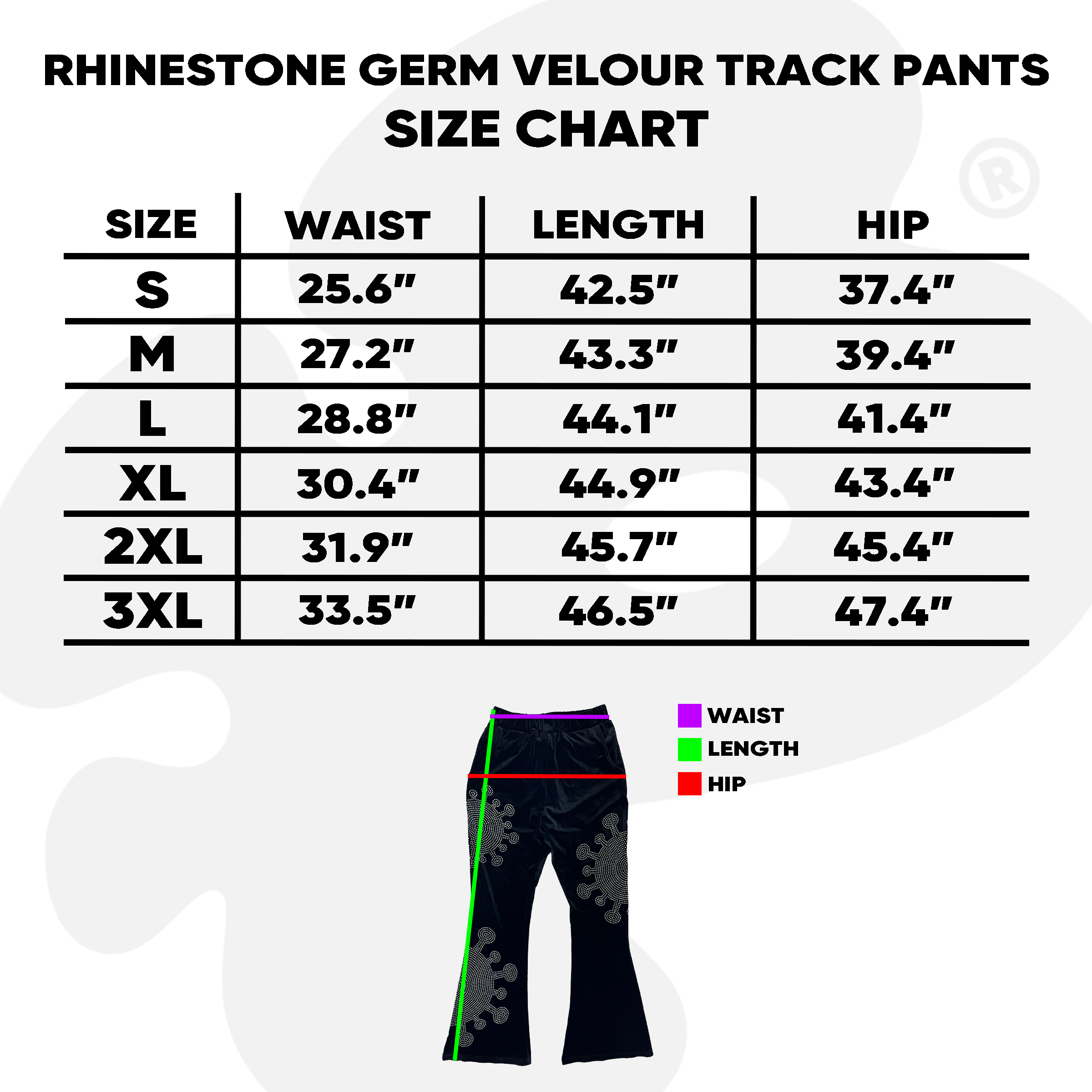 Rhinestone Germ Velour Track Pants (Black)