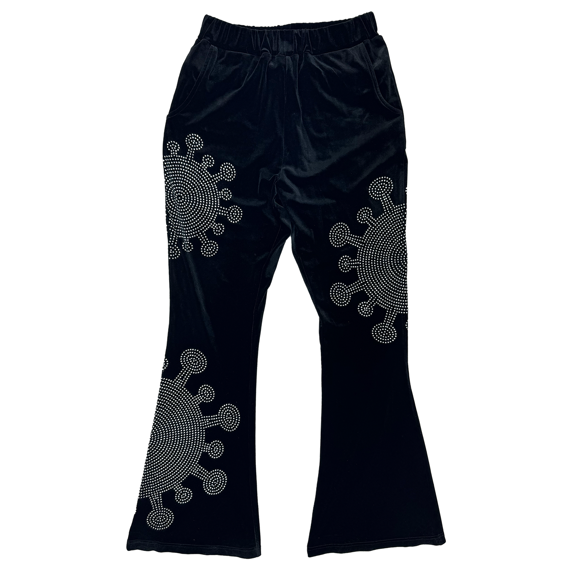 Rhinestone Germ Velour Track Pants (Black)